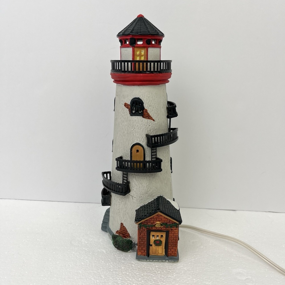 Lemax‎ Village Collection Plymouth Corners Porcelain Lighthouse Christmas Lights
